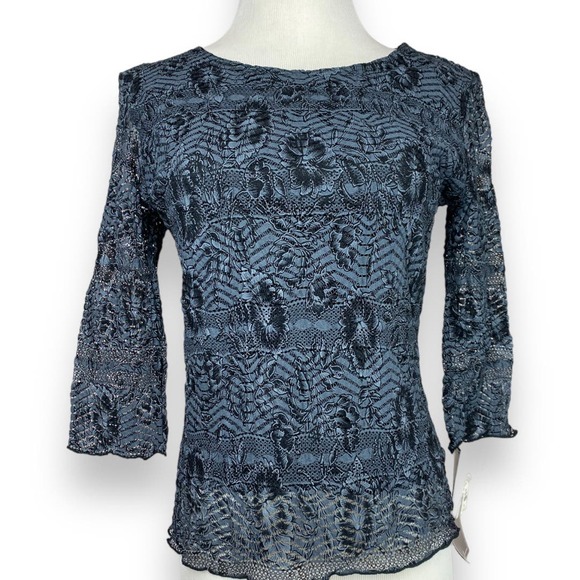 J.T.B Tops - JTB brand floral mesh overlay silver elbow length shirt size medium